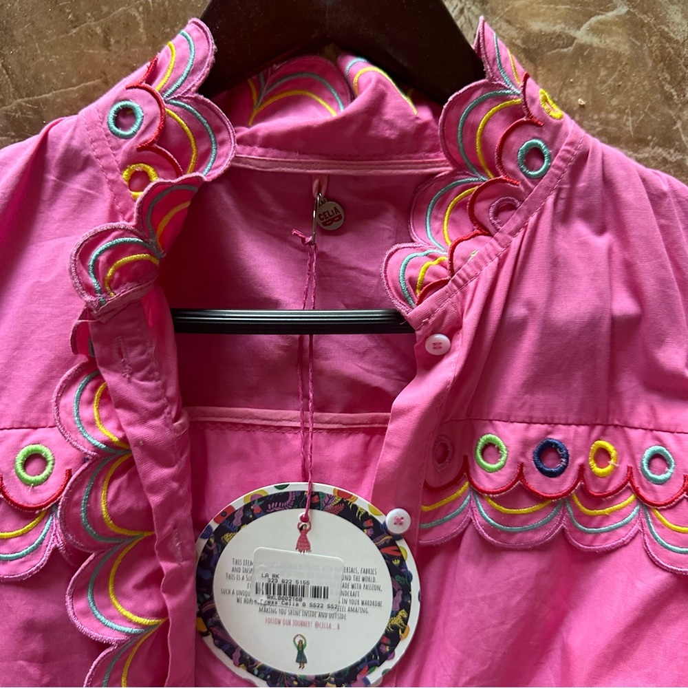 Celia B Pink Embroidered Cotton Dress - Picture 2 of 9